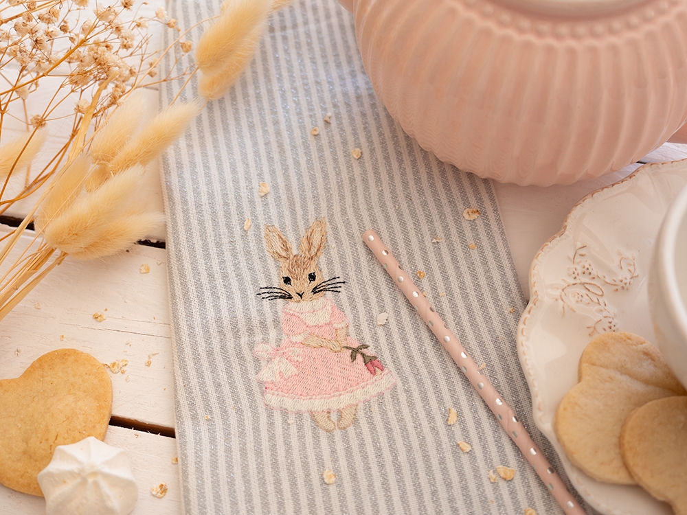 Serviette de table en coton - Célestine et le bouton de rose