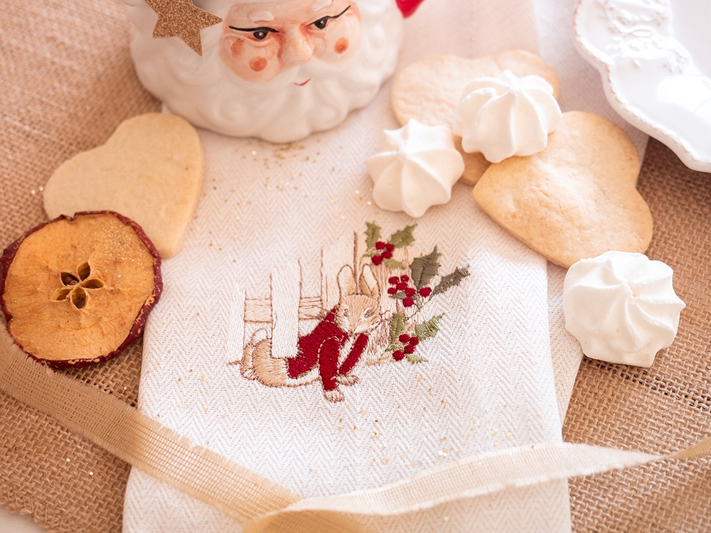 Serviette de table en coton - Pierre sous la barrière décorée pour Noël